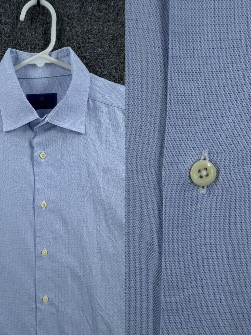 David Donahue Mens Logo 16.5 34/35 Cotton Blue Shirt Button Up Long Sleeve Woven